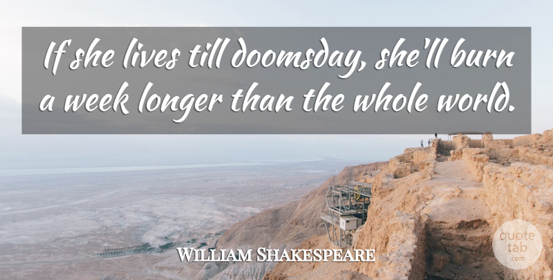 William Shakespeare Quote About World, Week, Doomsday: If She Lives Till Doomsday...