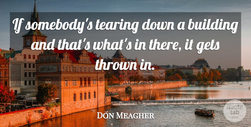 Don Meagher Quote About Building, Gets, Tearing, Thrown: If Somebodys Tearing Down A...