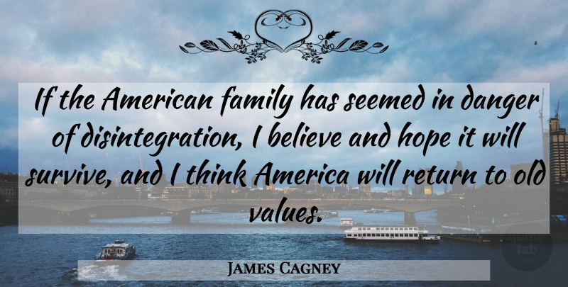 James Cagney Quote About America, Believe, Danger, Family, Hope: If The American Family Has...