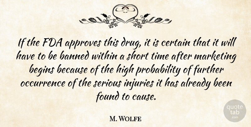 M. Wolfe Quote About Banned, Begins, Certain, Fda, Found: If The Fda Approves This...