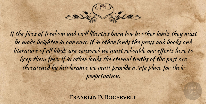 Franklin D. Roosevelt Quote About Freedom, Book, Past: If The Fires Of Freedom...