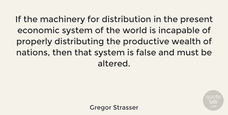 Gregor Strasser Quote About World, Wealth, Economic: If The Machinery For Distribution...