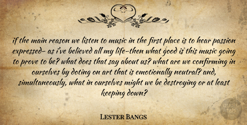 Lester Bangs Quote About Art, Passion, Might: If The Main Reason We...