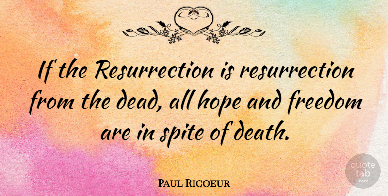 Paul Ricoeur Quote About Resurrection, Spite, Ifs: If The Resurrection Is Resurrection...