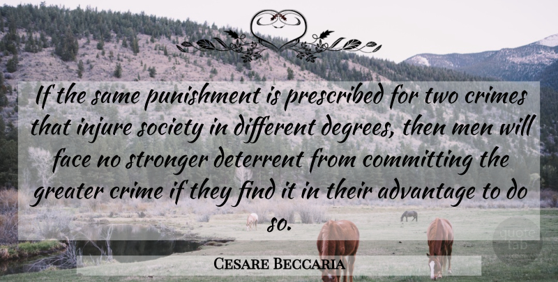 Cesare Beccaria Quote About Advantage, Committing, Crimes, Deterrent, Face: If The Same Punishment Is...