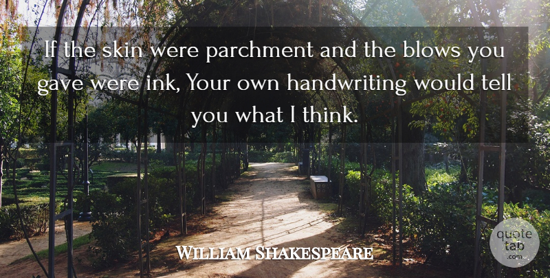 William Shakespeare Quote About Thinking, Blow, Skins: If The Skin Were Parchment...