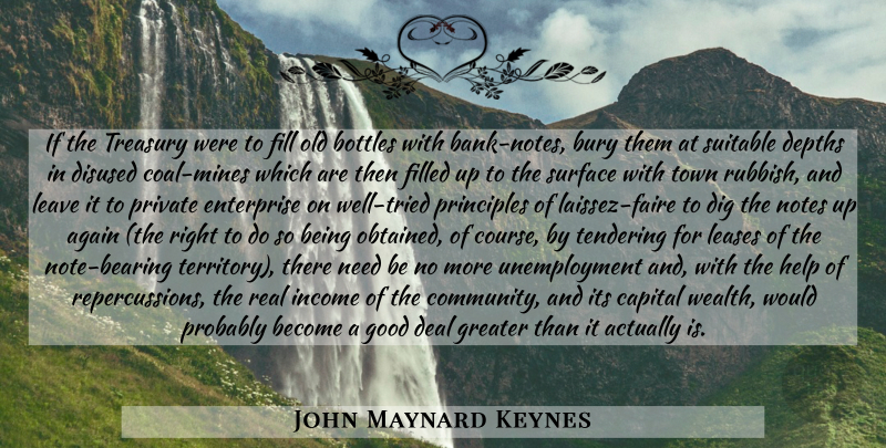 John Maynard Keynes Quote About Real, Digging A Hole, Filled Up: If The Treasury Were To...