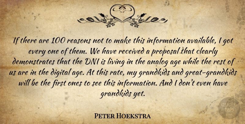 Peter Hoekstra Quote About Age, Analog, Clearly, Digital, Grandkids: If There Are 100 Reasons...