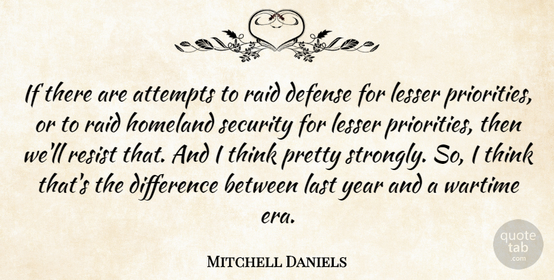 Mitchell Daniels Quote About Attempts, Defense, Difference, Homeland, Last: If There Are Attempts To...