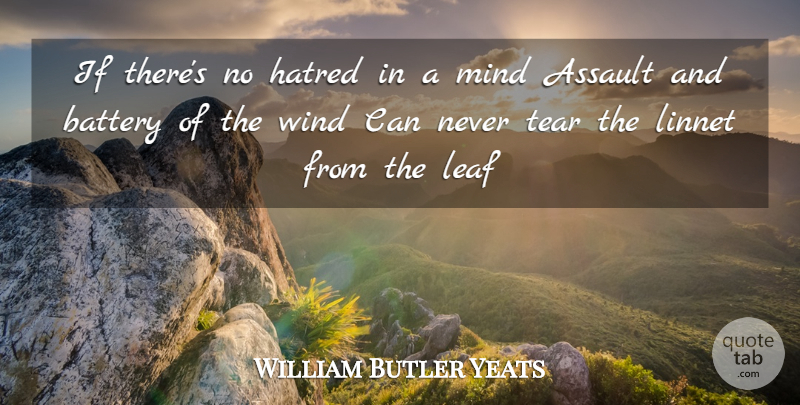 William Butler Yeats Quote About Wind, Hatred, Mind: If Theres No Hatred In...