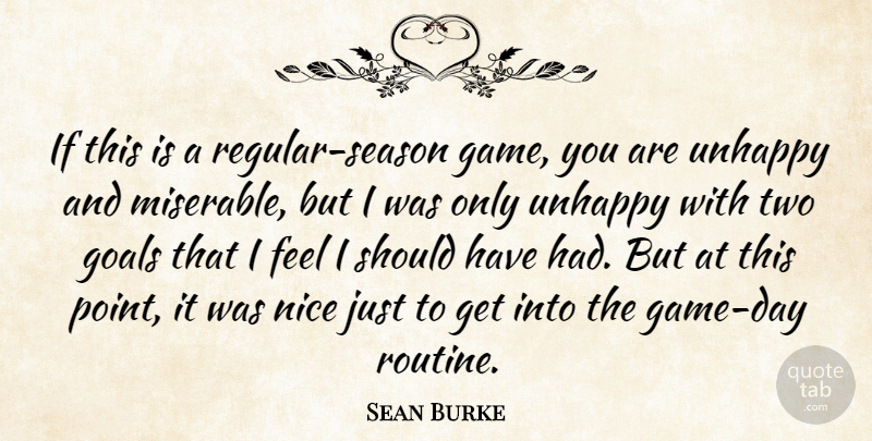 Sean Burke Quote About Goals, Nice, Unhappy: If This Is A Regular...