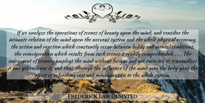 Frederick Law Olmsted Quote About Beauty, Exercise, Giving: If We Analyze The Operations...