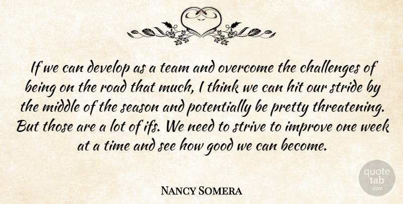 Nancy Somera Quote About Challenges, Develop, Good, Hit, Improve: If We Can Develop As...