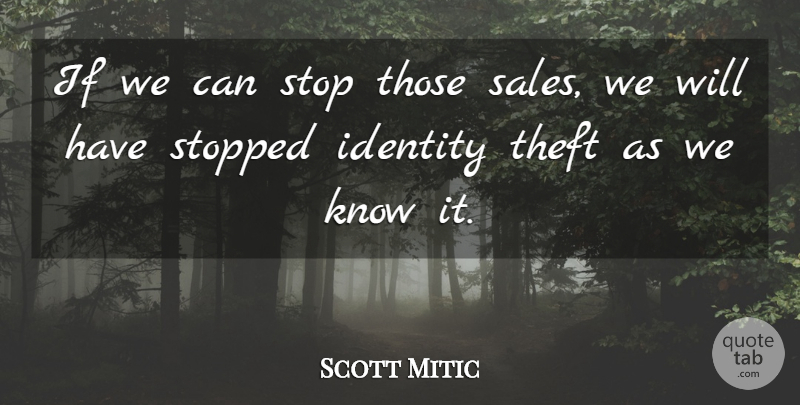Scott Mitic Quote About Identity, Stop, Stopped, Theft: If We Can Stop Those...