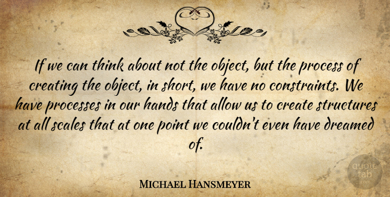 Michael Hansmeyer Quote About Allow, Create, Creating, Dreamed, Point: If We Can Think About...