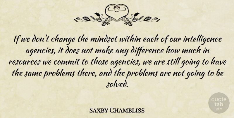 Saxby Chambliss Quote About Change, Commit, Difference, Intelligence, Mindset: If We Dont Change The...