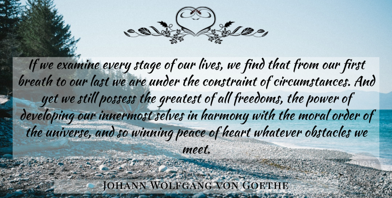 Johann Wolfgang von Goethe Quote About Heart, Winning, Self: If We Examine Every Stage...