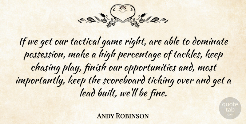 Andy Robinson Quote About Chasing, Dominate, Finish, Game, High: If We Get Our Tactical...