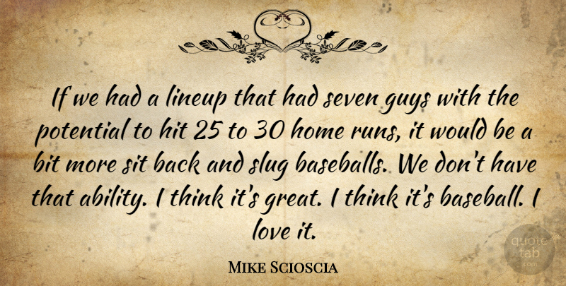 Mike Scioscia Quote About Bit, Guys, Hit, Home, Love: If We Had A Lineup...