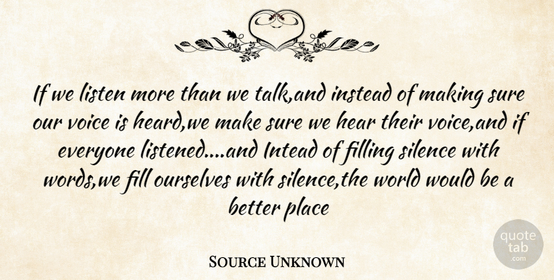 Source Unknown Quote About Filling, Hear, Instead, Listen, Ourselves: If We Listen More Than...