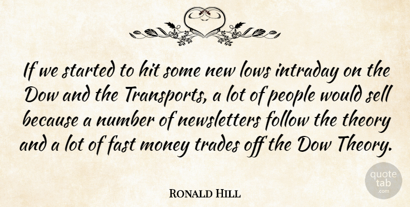 Ronald Hill Quote About Fast, Follow, Hit, Lows, Money: If We Started To Hit...