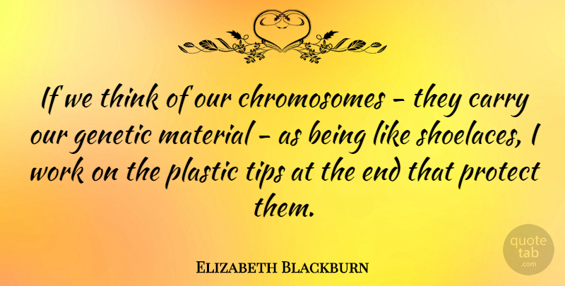 Elizabeth Blackburn Quote About Carry, Material, Plastic, Tips, Work: If We Think Of Our...