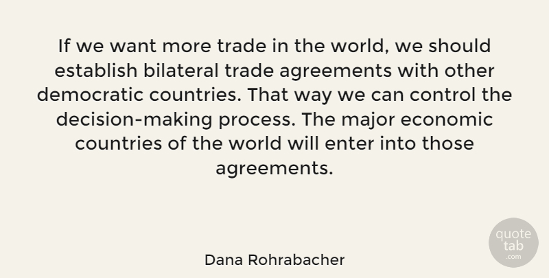 Dana Rohrabacher Quote About Country, Agreement, Countries Of The World: If We Want More Trade...