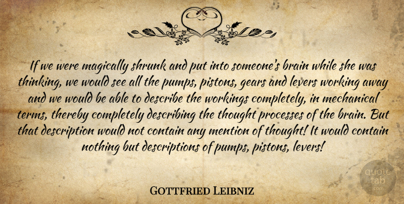 Gottfried Leibniz Quote About Thinking, Brain, Gears: If We Were Magically Shrunk...
