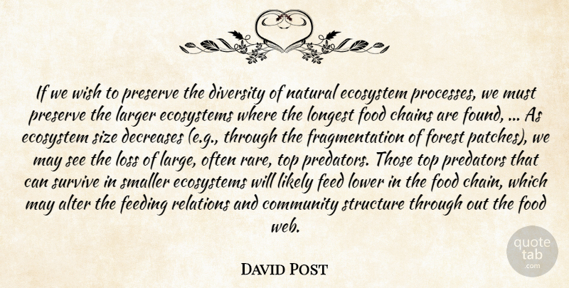 David Post Quote About Alter, Chains, Community, Diversity, Ecosystem: If We Wish To Preserve...