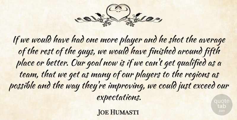 Joe Humasti Quote About Average, Exceed, Fifth, Finished, Goal: If We Would Have Had...