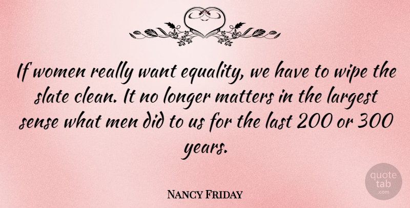 Nancy Friday Quote About Men, Years, Wipe: If Women Really Want Equality...