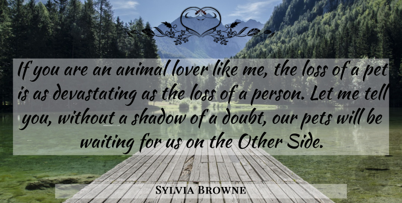 Sylvia Browne Quote About Animal, Loss, Lover, Pet, Pets: If You Are An Animal...