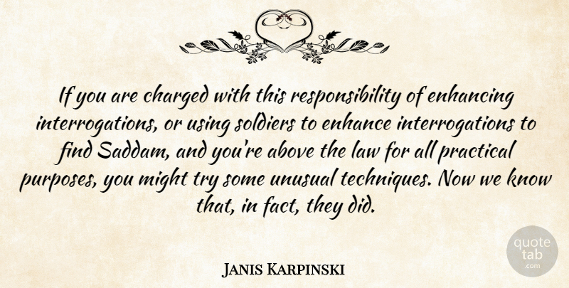 Janis Karpinski Quote About Responsibility, Law, Interrogation Techniques: If You Are Charged With...