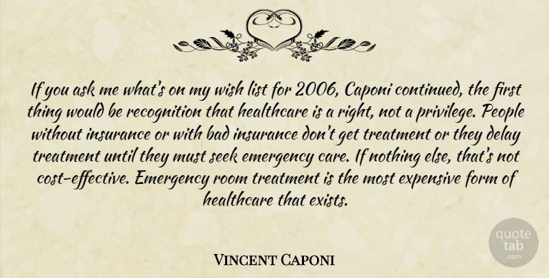 Vincent Caponi Quote About Ask, Bad, Delay, Emergency, Expensive: If You Ask Me Whats...
