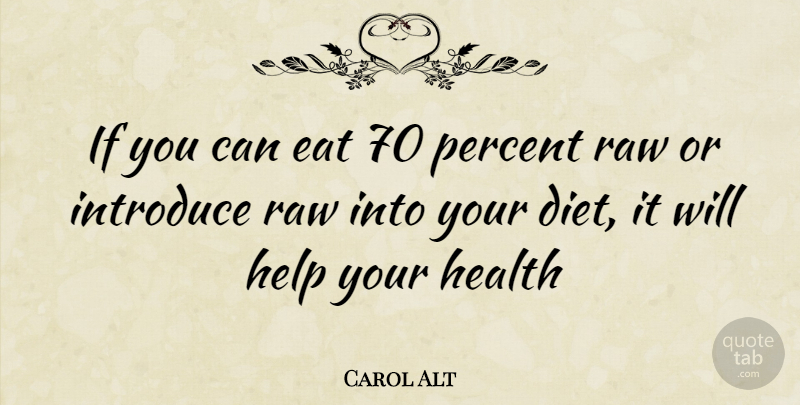 Carol Alt Quote About Helping, Introducing, Diets: If You Can Eat 70...