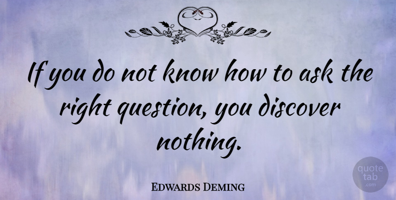 Edwards Deming Quote About American Scientist, Ask, Discover: If You Do Not Know...