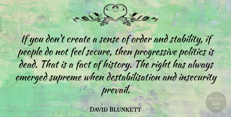 David Blunkett Quote About Create, Emerged, Fact, History, Insecurity: If You Dont Create A...