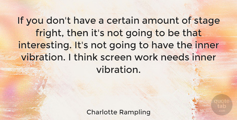 Charlotte Rampling Quote About Amount, Certain, Needs, Screen, Work: If You Dont Have A...