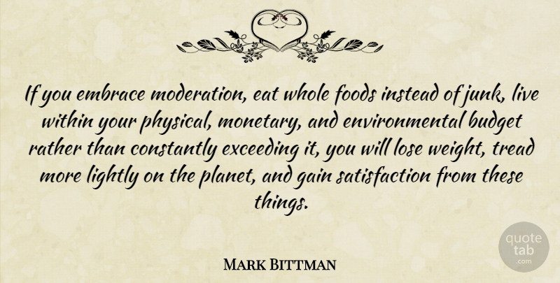 Mark Bittman Quote About Environmental, Weight, Satisfaction: If You Embrace Moderation Eat...