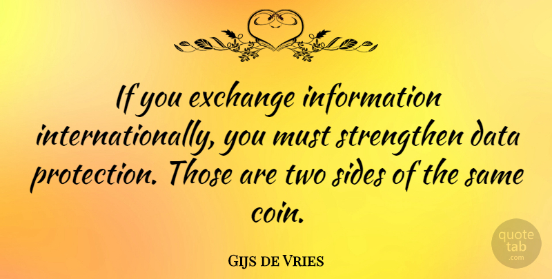 Gijs de Vries Quote About Data, Two Sides, Coins: If You Exchange Information Internationally...