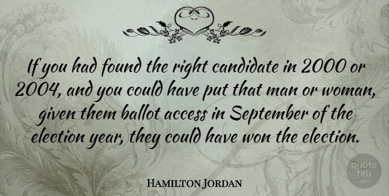 Hamilton Jordan Quote About Men, Years, Election: If You Had Found The...
