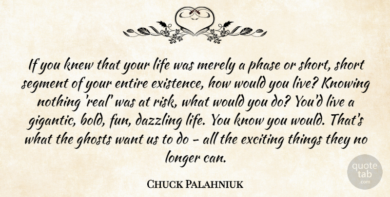Chuck Palahniuk Quote About Fun, Real, Knowing: If You Knew That Your...
