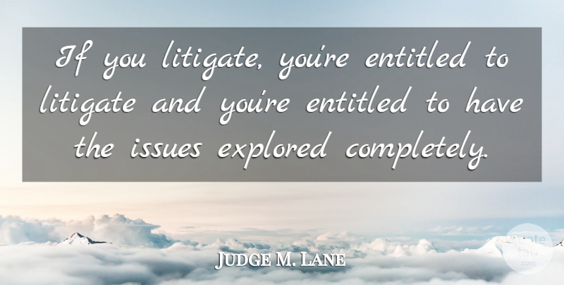 Judge M. Lane Quote About American Critic, Entitled, Explored, Issues: If You Litigate Youre Entitled...