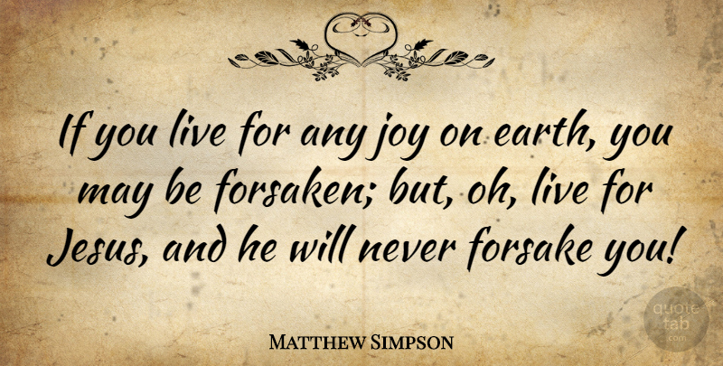 Matthew Simpson Quote About Jesus, Joy, Earth: If You Live For Any...