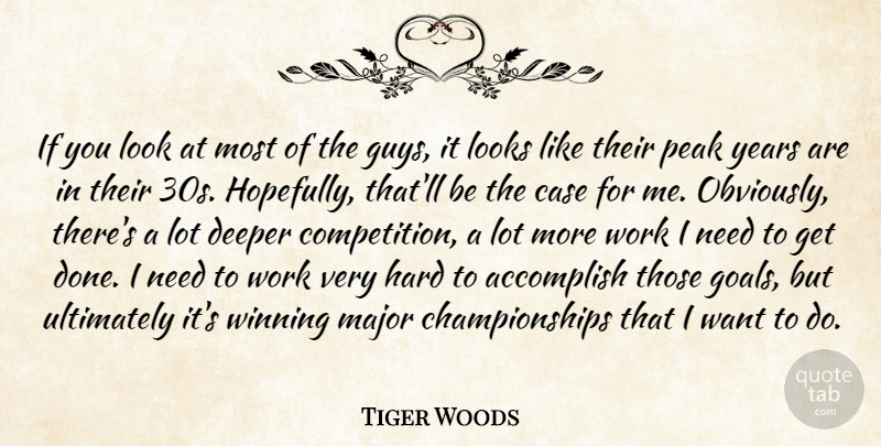 Tiger Woods Quote About Accomplish, Case, Deeper, Hard, Looks: If You Look At Most...