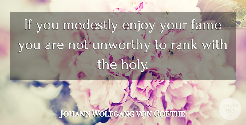 Johann Wolfgang von Goethe Quote About Idols, Fame, Holy: If You Modestly Enjoy Your...
