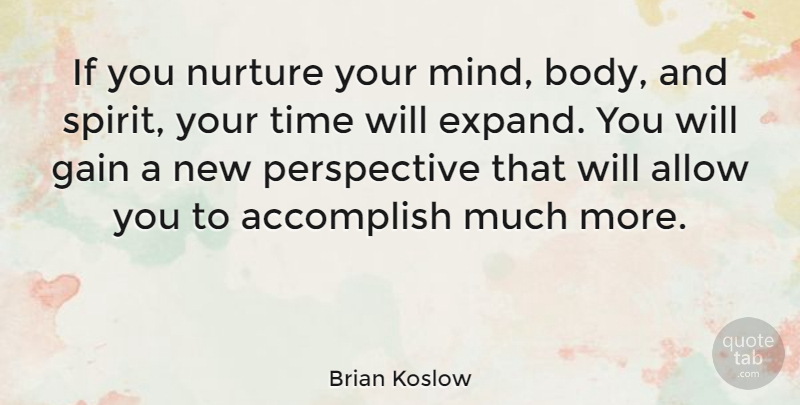 Brian Koslow Quote About Allow, Body, Gain, Nurture, Perspective: If You Nurture Your Mind...