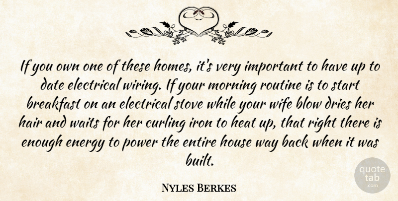 Nyles Berkes Quote About Blow, Breakfast, Date, Electrical, Energy: If You Own One Of...