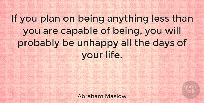 Abraham Maslow Quote About Inspirational, Expectations, Unhappy: If You Plan On Being...