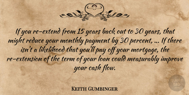 Keith Gumbinger Quote About Cash, Improve, Likelihood, Loan, Might: If You Re Extend From...